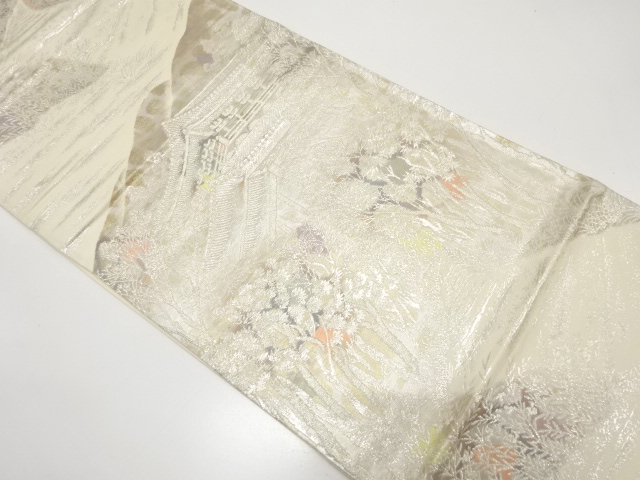 JAPANESE FUKURO OBI / WOVEN SCENERY OF TEMPLE